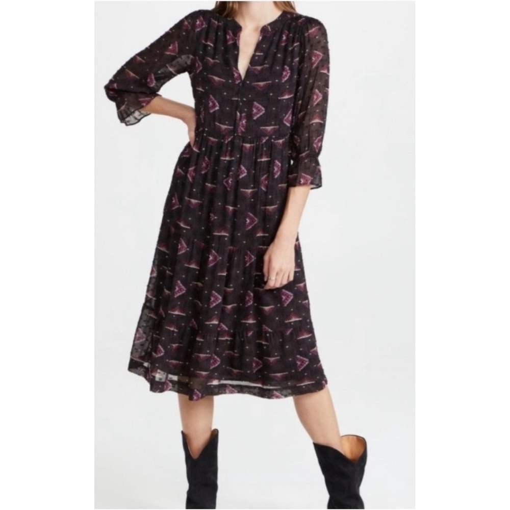 ba&sh Calliope Midi Dress S Geometric Tiered Boho French Chic Contemporary Mod